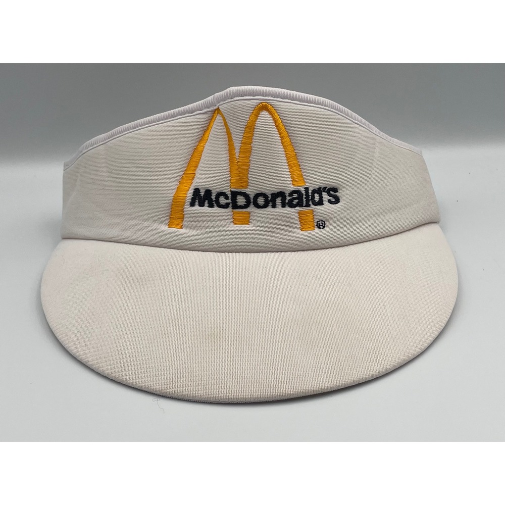 Vintage McDonalds Embroidered Logo Sun Visor White Adjustable Uniform Hat 90s